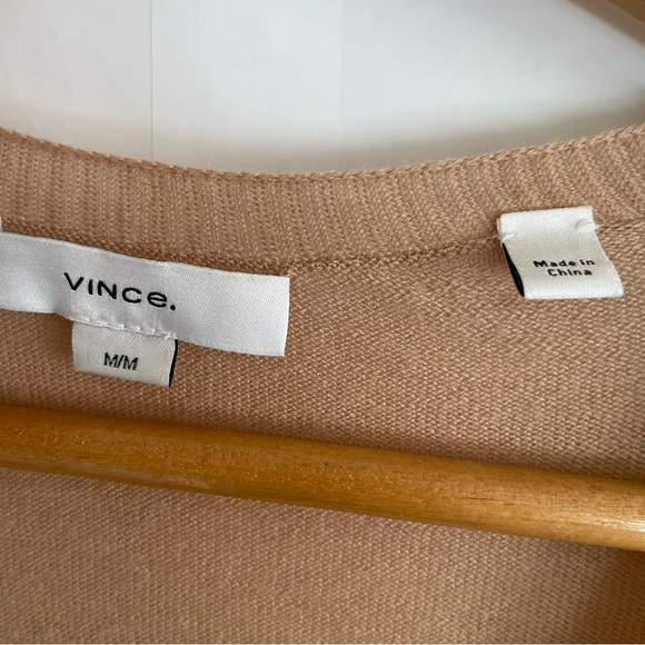 Vince. Tan V Neck Sweater Ribbed Hems Size M - Picture 4 of 10